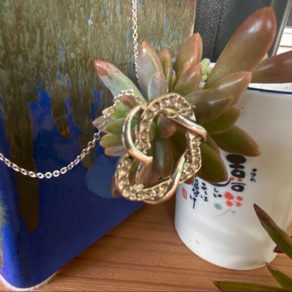 Silver Double Heart Necklace Made w/ Swarovski Crystal - Picture 8 of 9